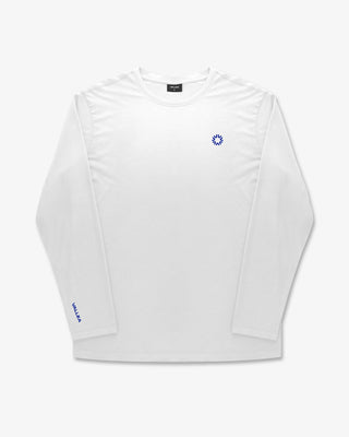 VALLEA Long Sleeve in White with navy branding