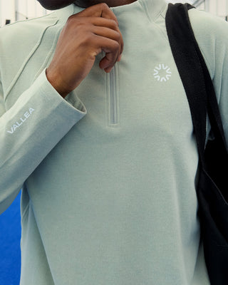 VALLEA Half Zip in Jade, 260gsm mid layer with stand collar