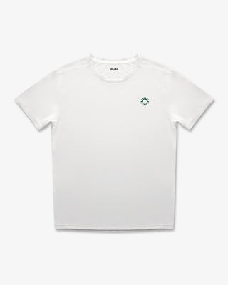VALLEA Court T Shirt in White with Forest Green branding - front